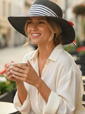 JESSICA SIMPSON Black Brim Scarf Deco Fedora
